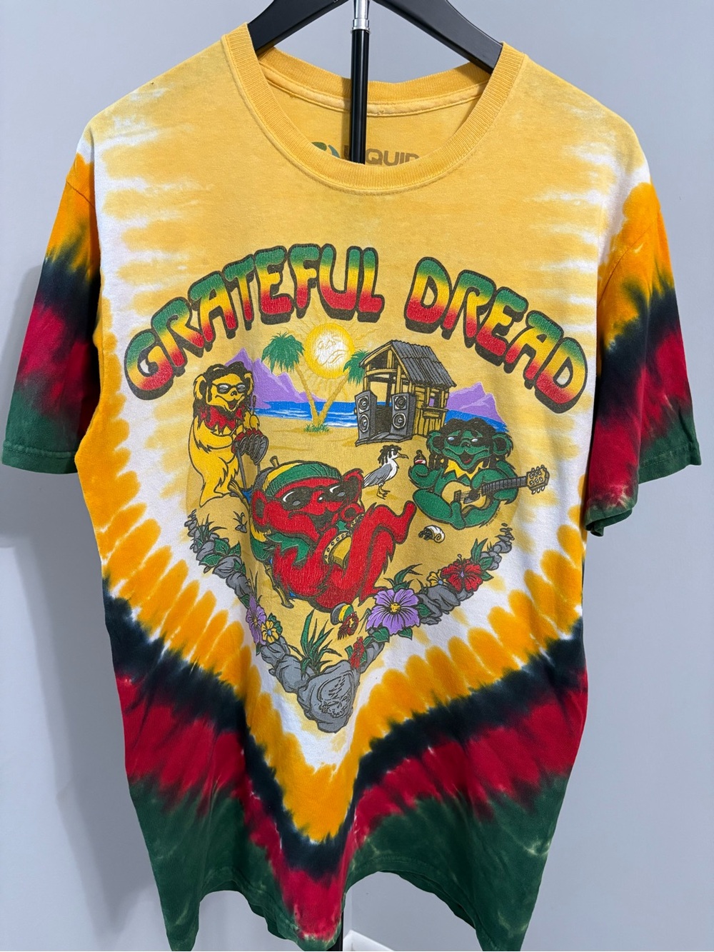 Liquid Blue Grateful Dead Tie Dye Tee M Yellow Spiral Retro Festival Style